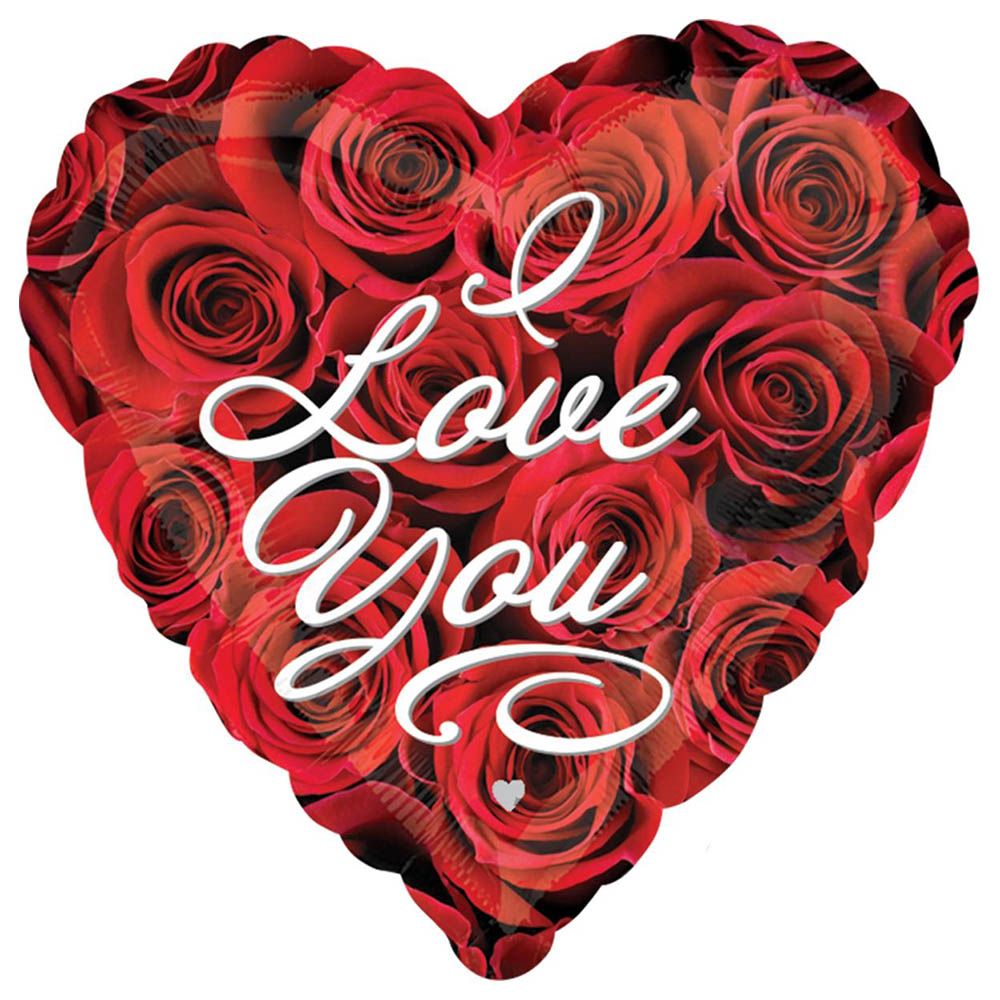 Love You Roses Foil Balloon 18in - Red