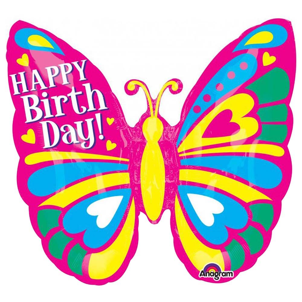 Party Centre - Happy Birthday Butterfly Foil Balloon 63cm