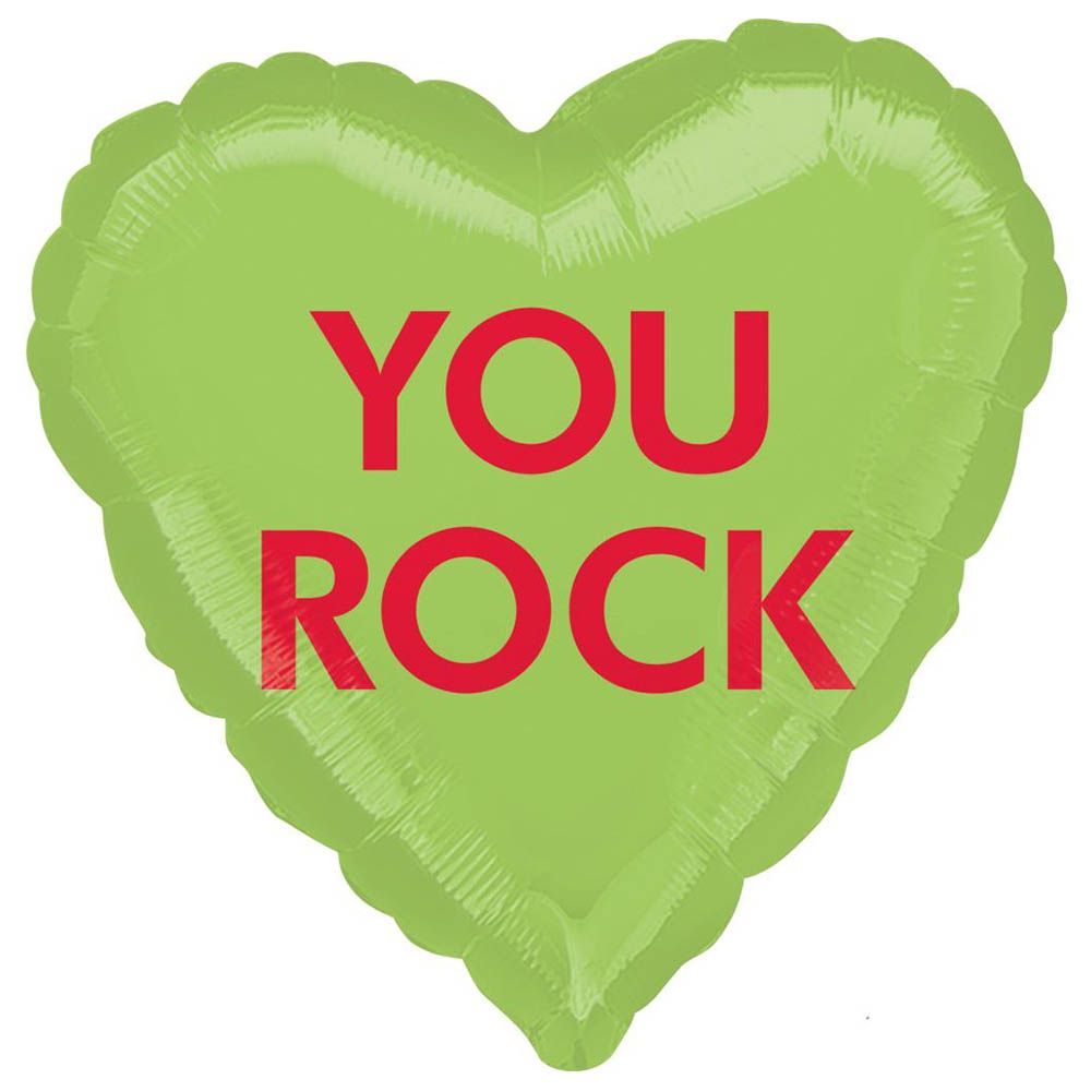 Valentines You Rock Candy Heart Foil Balloon 45cm - Green