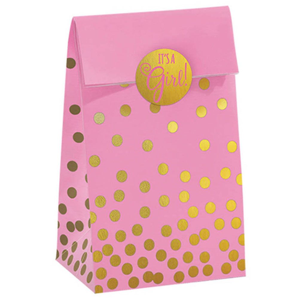 Amscan - Its' A Girl Pink Paper Bags With Stickers 20pcs