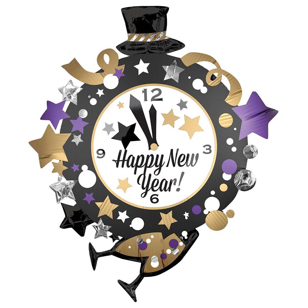 Anagram - Happy New Year Clock Super Shape Foil Balloon