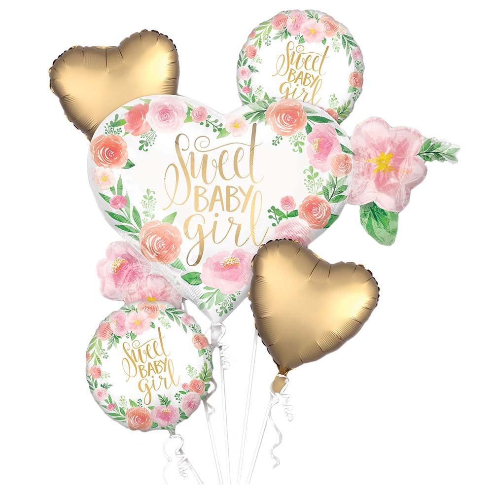 Anagram - P75 Floral Baby Girl Balloon Bouquet 5pcs