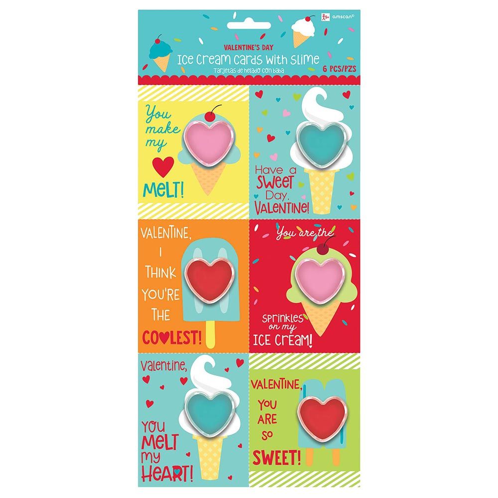 Ice Cream Valentine Cards With Slime 6pcs