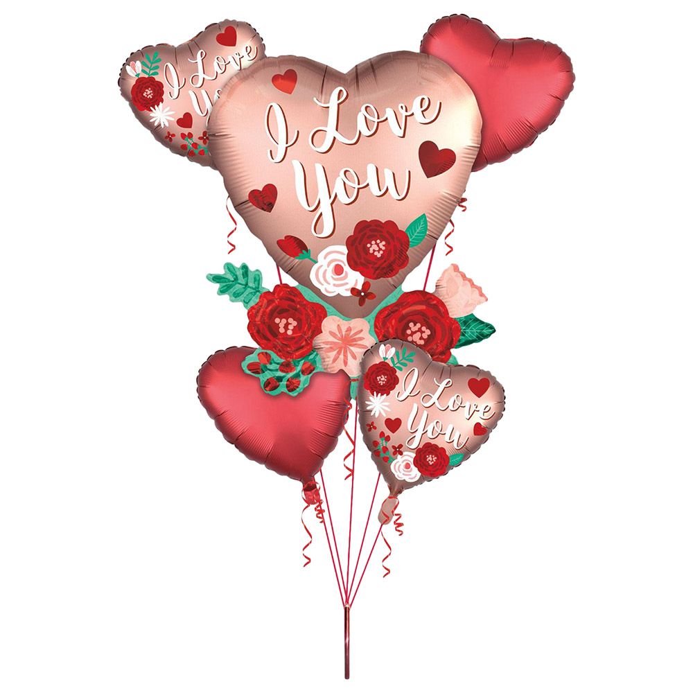 Heart With Flowers Balloon Bouquet 5pcs