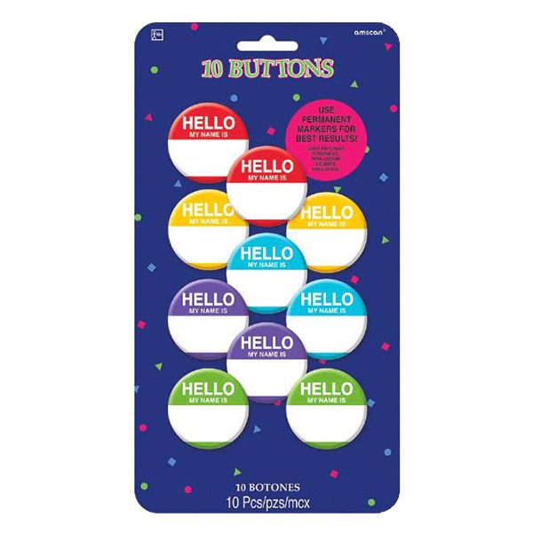 Amscan - Hello My Name is Button 10pcs