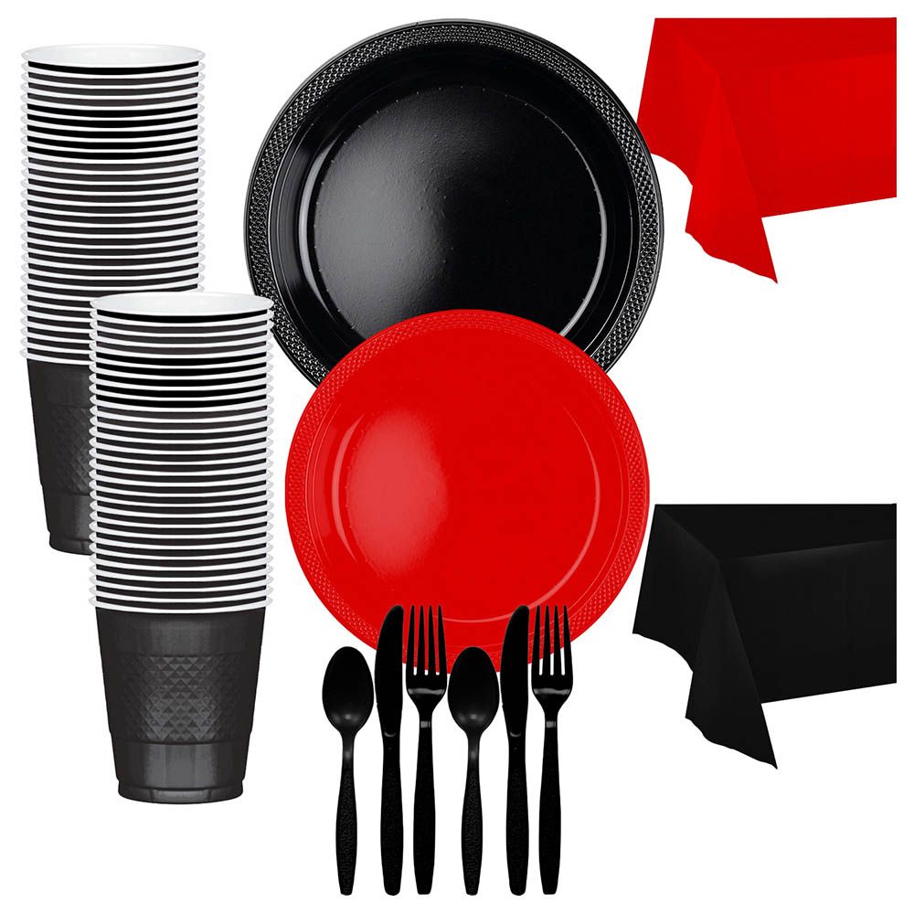 Party Centre - Tableware Kit For 20 Guest - Jet & Red