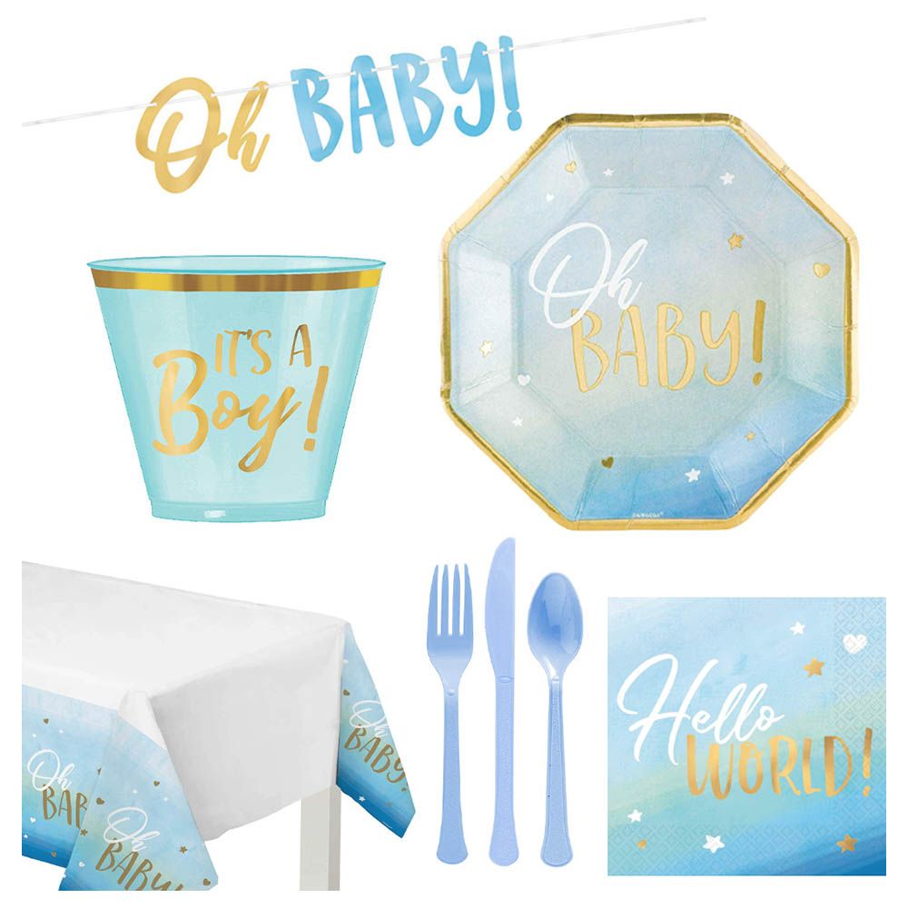 Party Center - Oh Baby Boy Tableware Supplies For 8 Guests