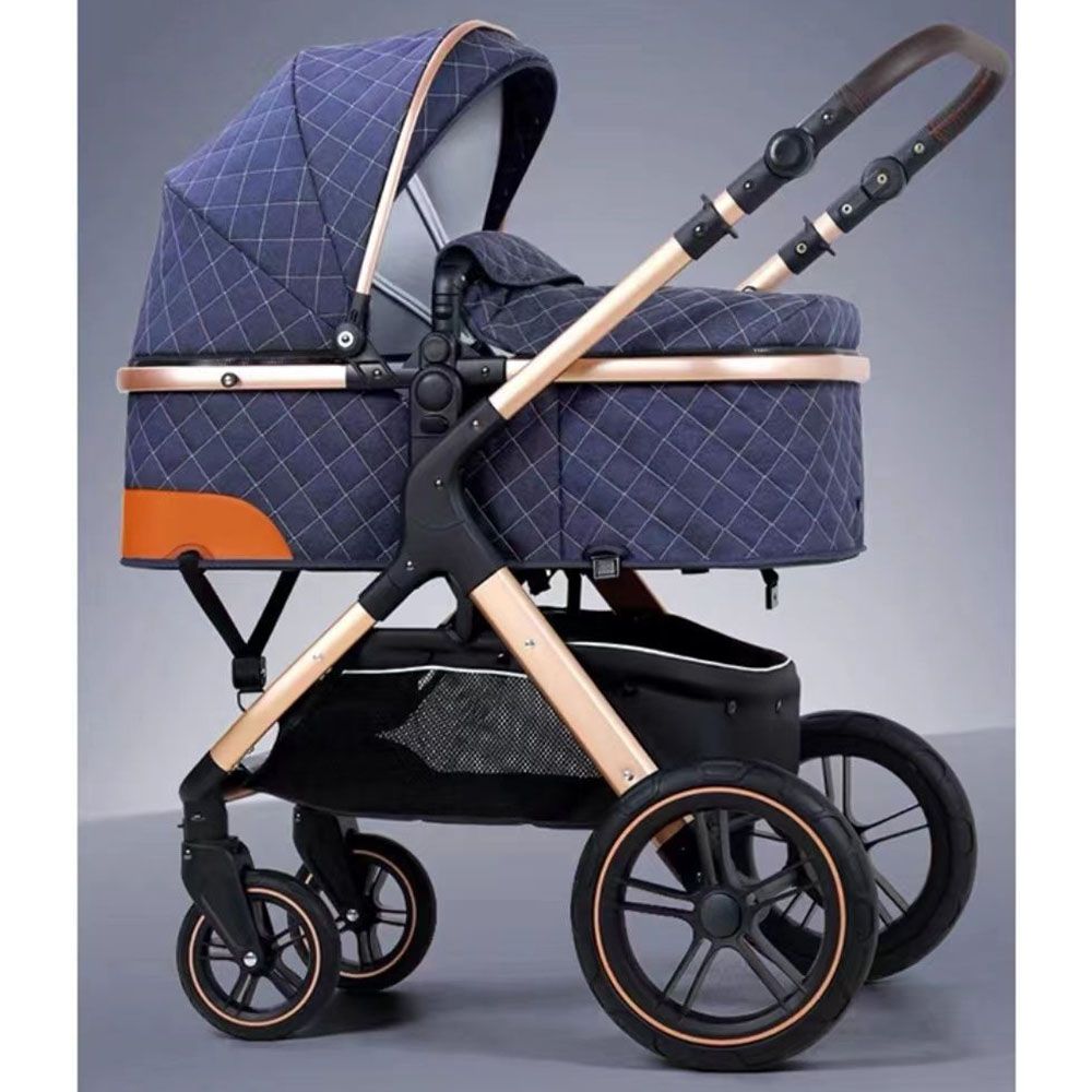 Belecoo - One Fold-To-Half Luxury Pram W/ Diaper Bag - Blue