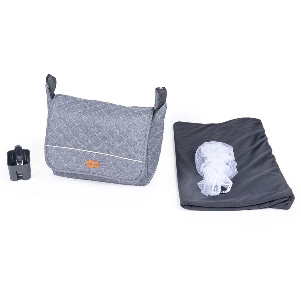 Belecoo - One Fold-To-Half Luxury Pram W/ Diaper Bag - Grey