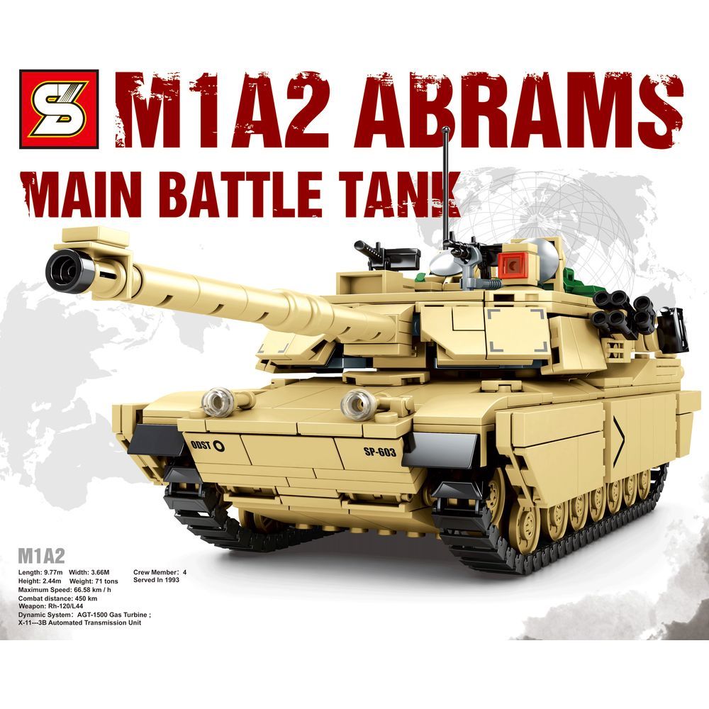 Sembo 0100 - Abrams  M1A2 - Battle Tank -1052Pcs - Desert Yellow