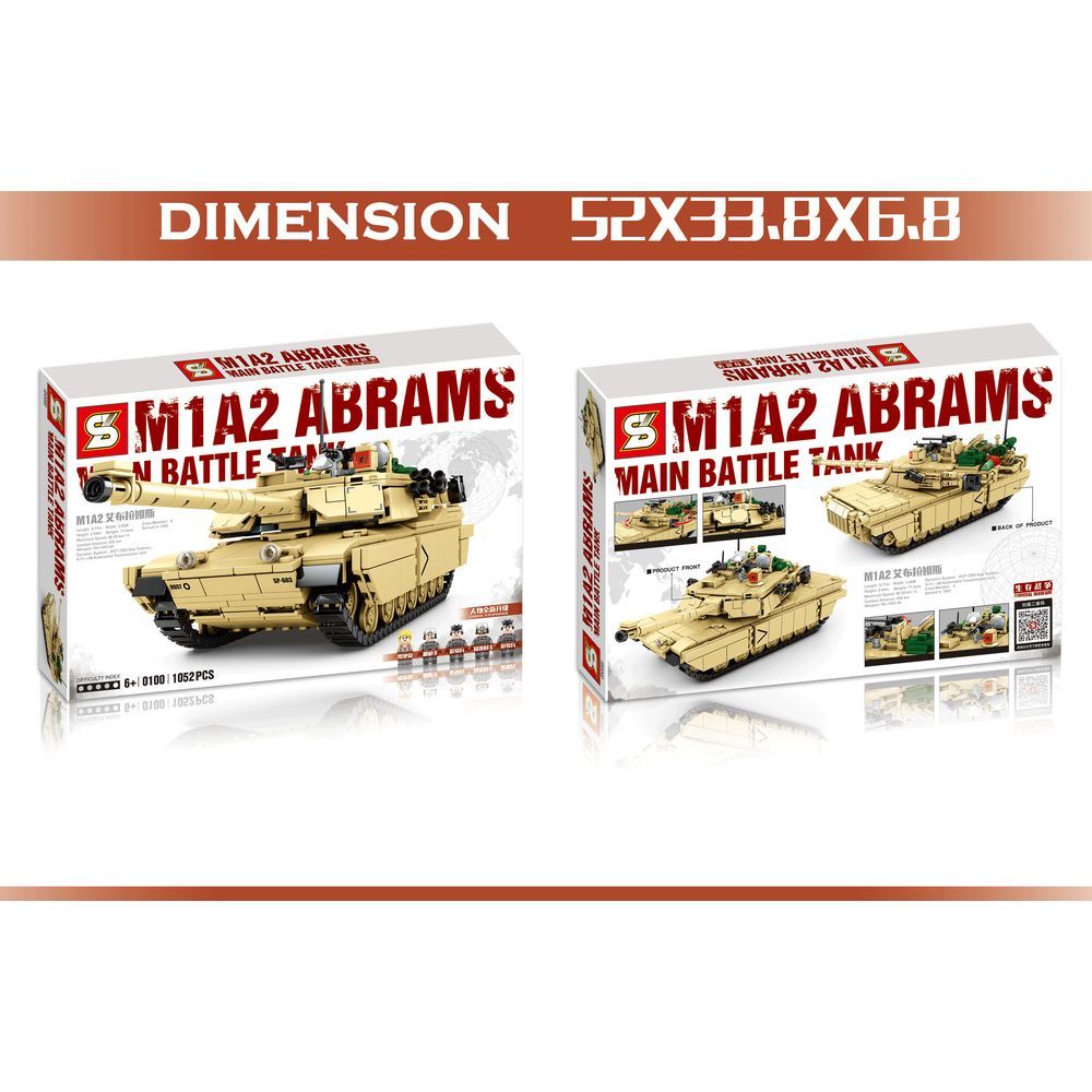 Sembo 0100 - Abrams  M1A2 - Battle Tank -1052Pcs - Desert Yellow