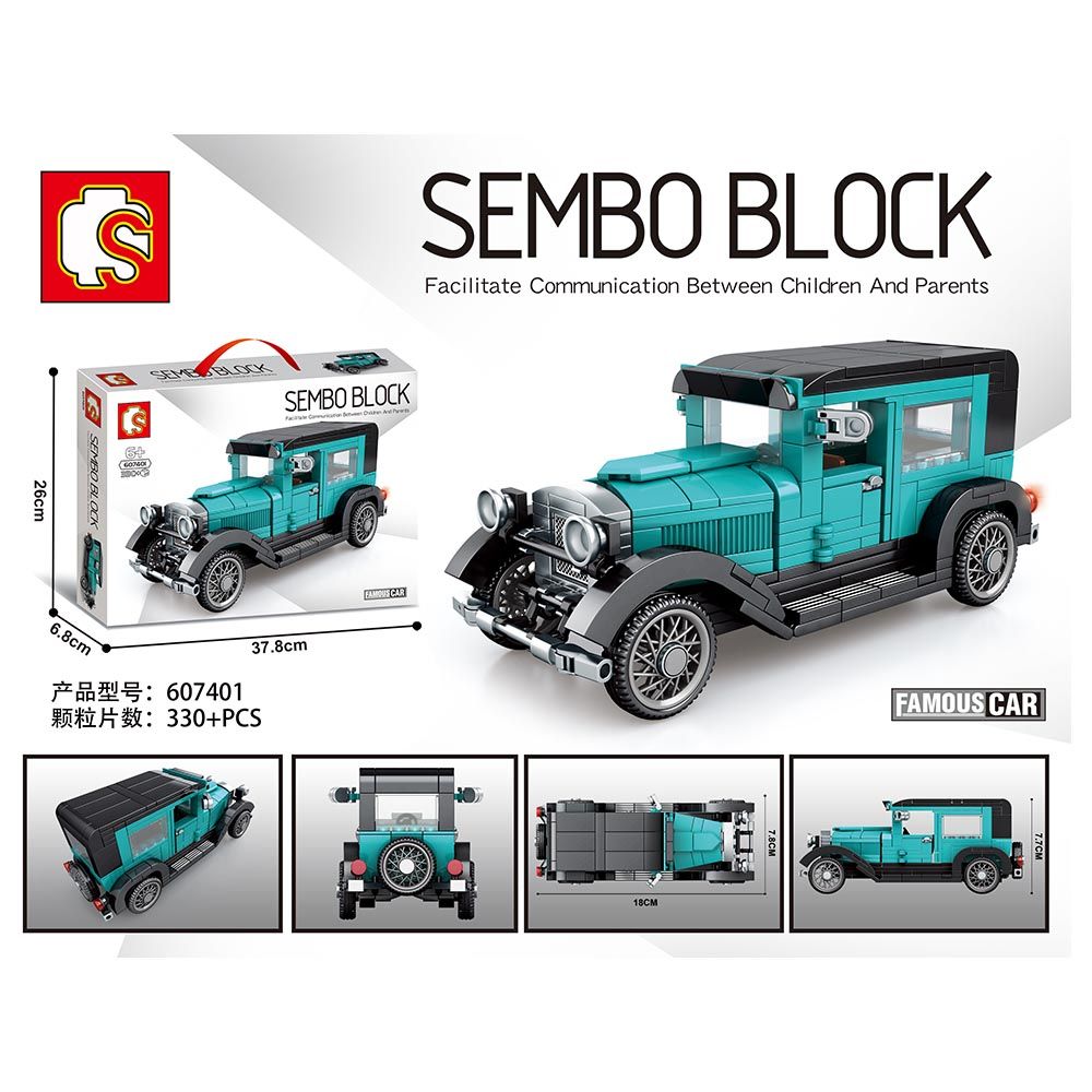 Sembo - Classic Passion Car Building Blocks - 330+ Pcs - Blue