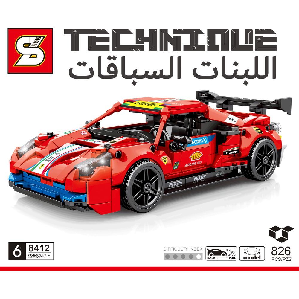 Sembo 8412 - Sport 448 Car Building Blocks - 826 Pcs - Red