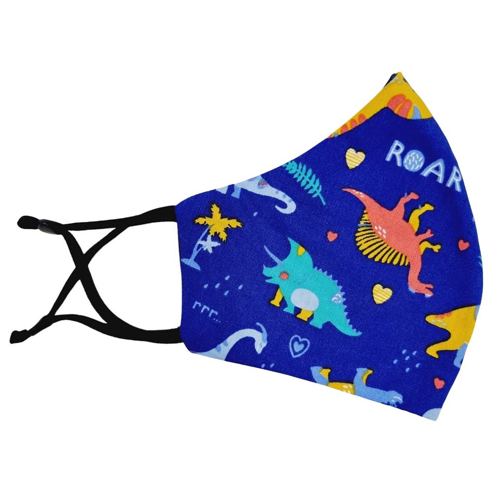 Wild Tribe - Linen Reversible Kids Face Mask - Light Dino & Navy Blue