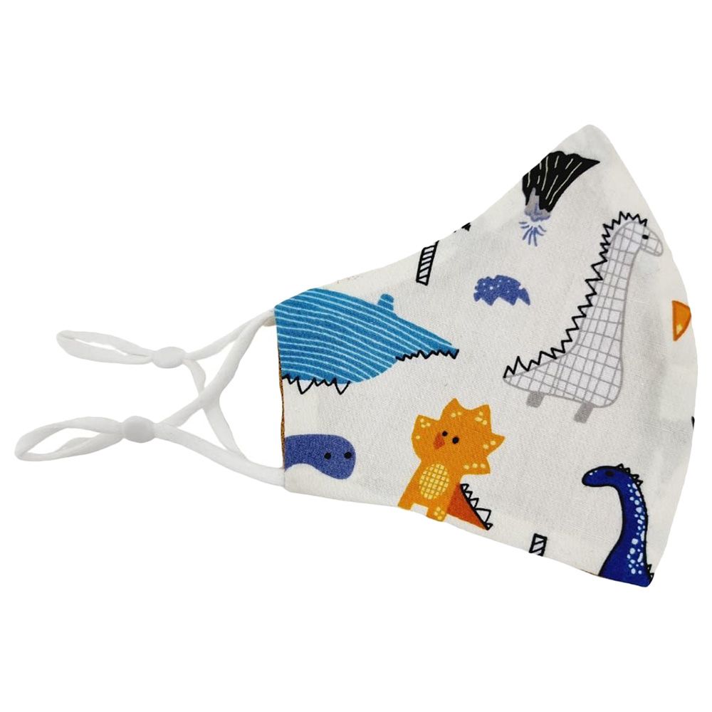 Wild Tribe - Linen Reversible Kids Face Mask - Dino & Mustard