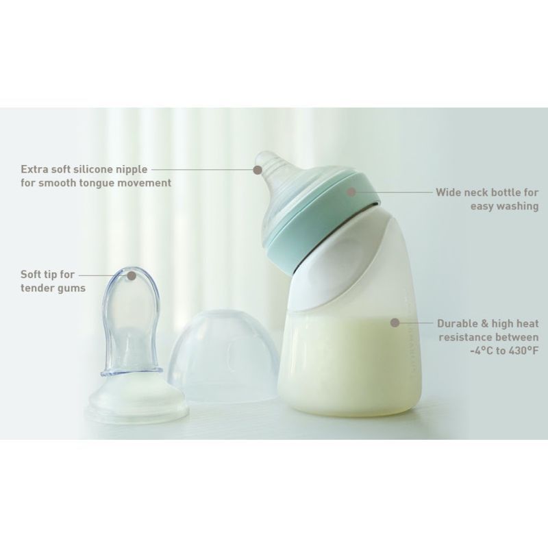 Marcus & Marcus - Silicone Angled Feeding Bottle & Spoon Set - Mint