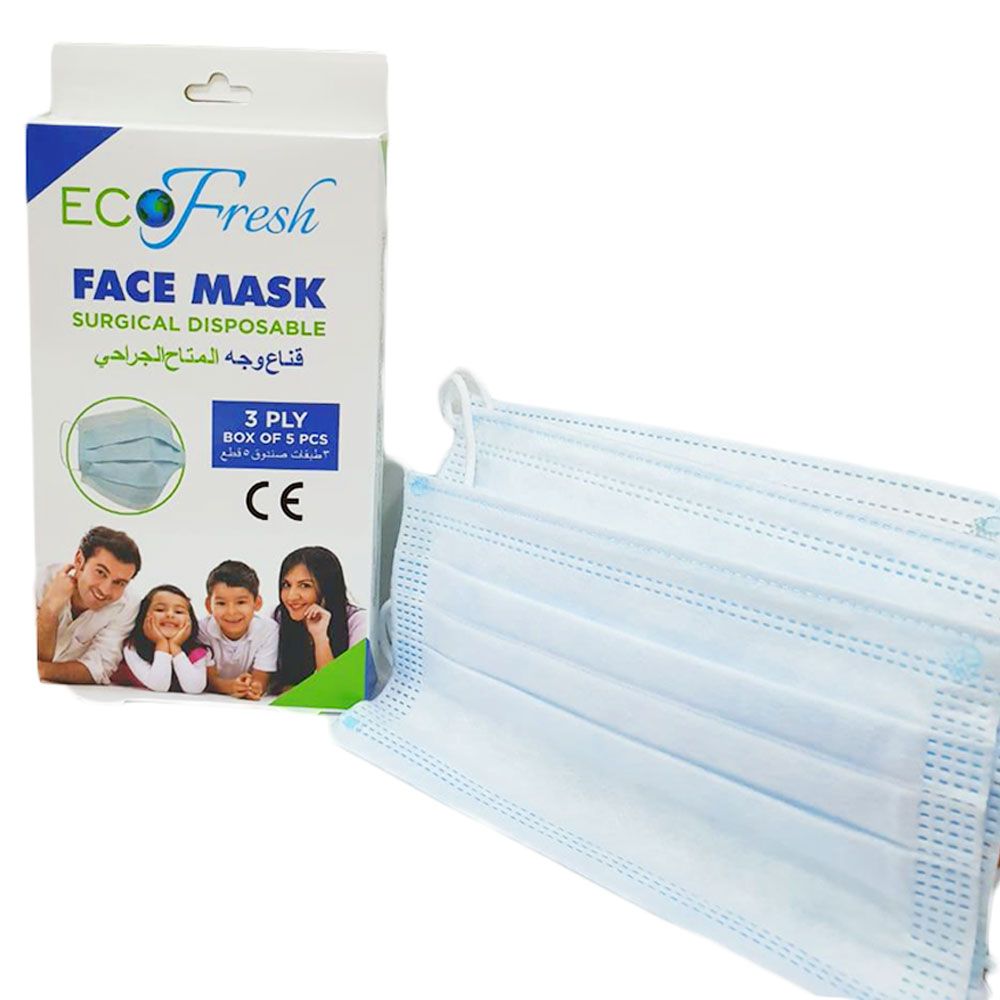 Eco Fresh - Surgical Disposable Face Mask 3 Ply, 5pc