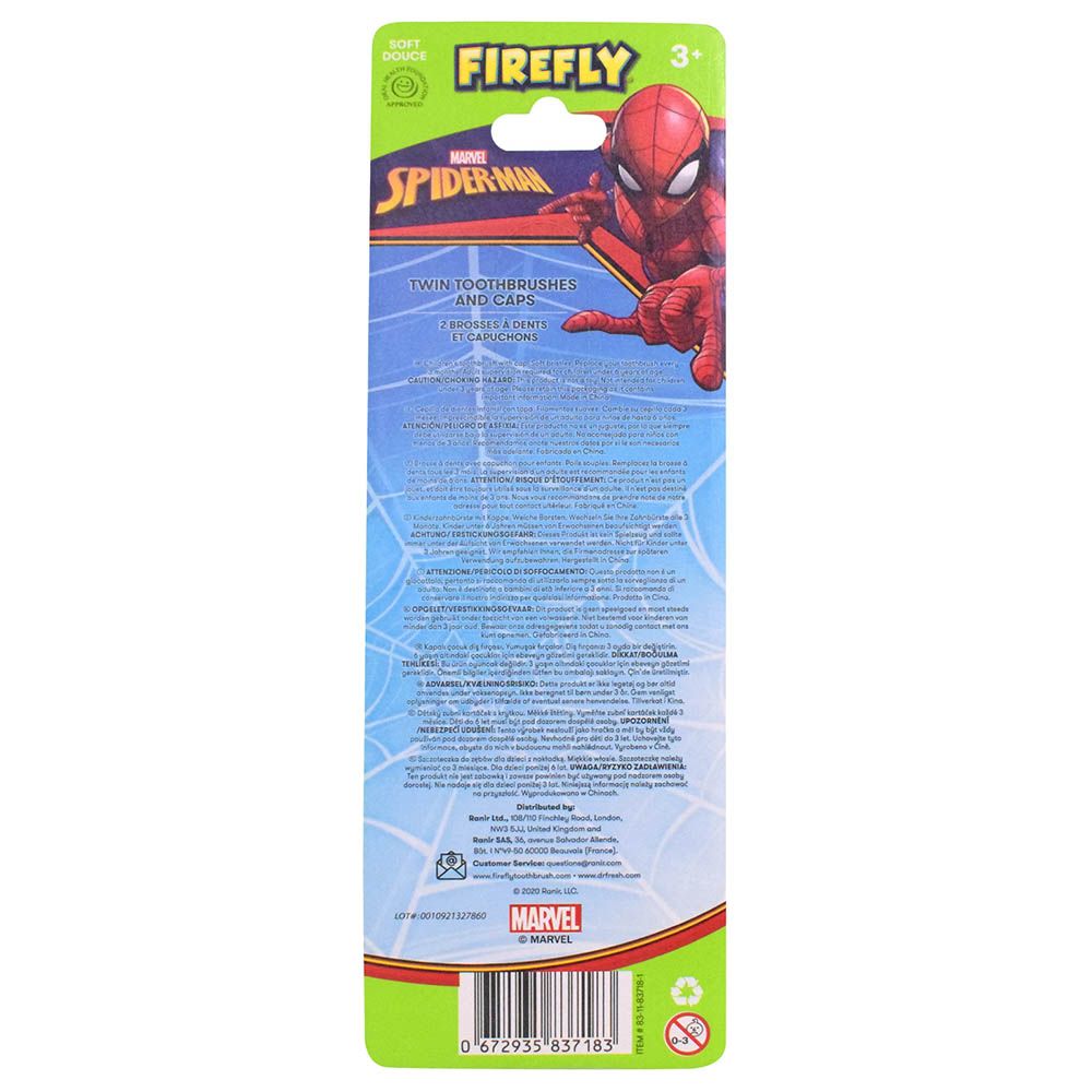 Firefly - Spiderman Toothbrush With Cap - Pack of 2