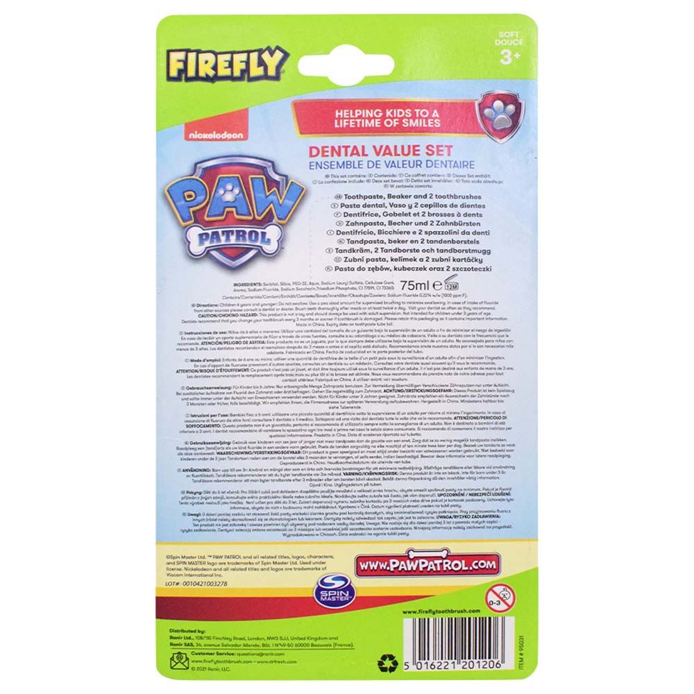 Firefly - Paw Patrol 2 Toothbrushes, Beaker & Toothpaste