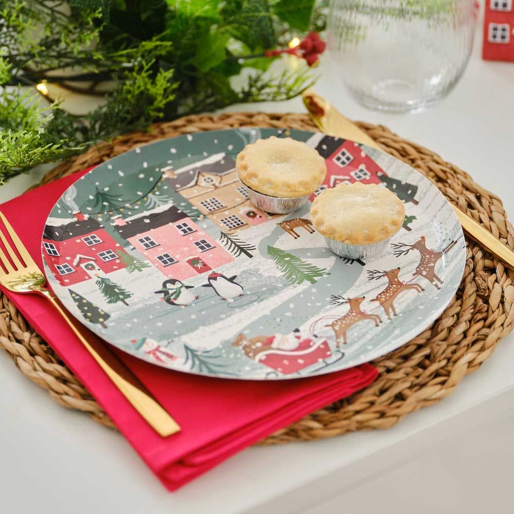 Ginger Ray - Christmas Scene Paper Plates - 8pcs