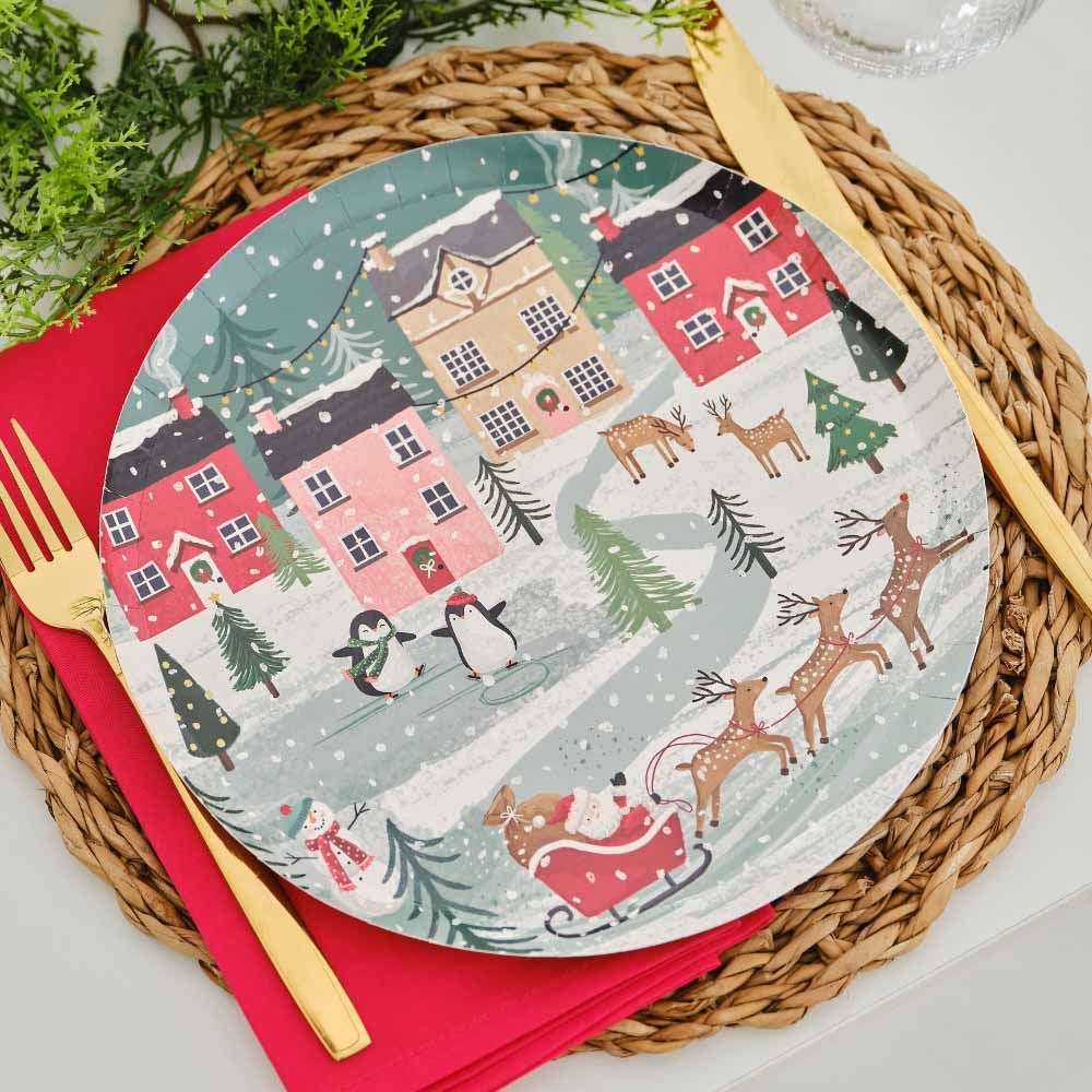 Ginger Ray - Christmas Scene Paper Plates - 8pcs