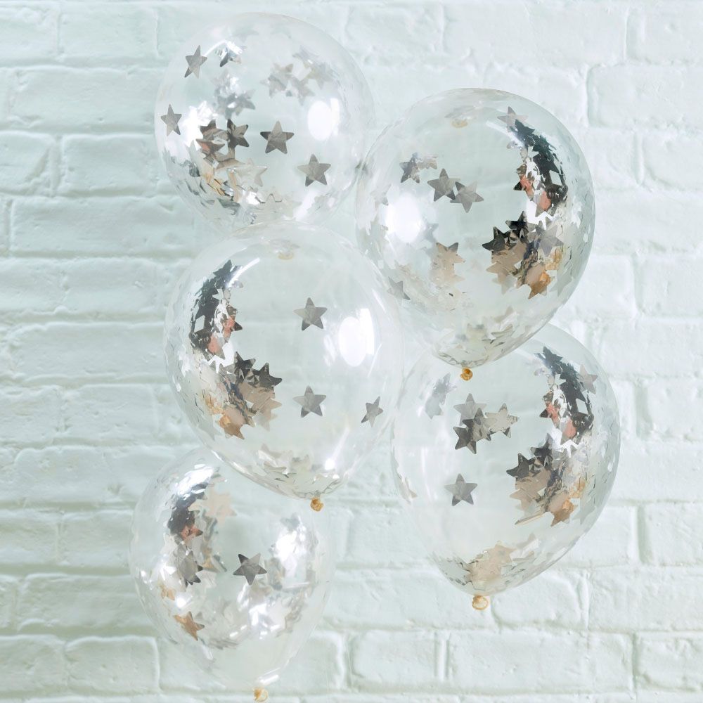 Ginger Ray - Metallic Star Confetti Balloon - Silver