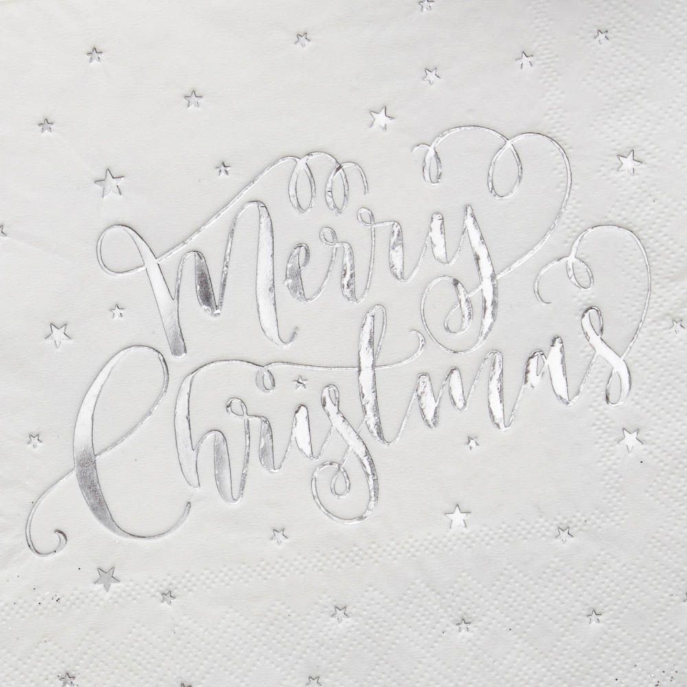 Ginger Ray - Metallic Star Merry Christmas Foiled Napkins -20pcs - Silver