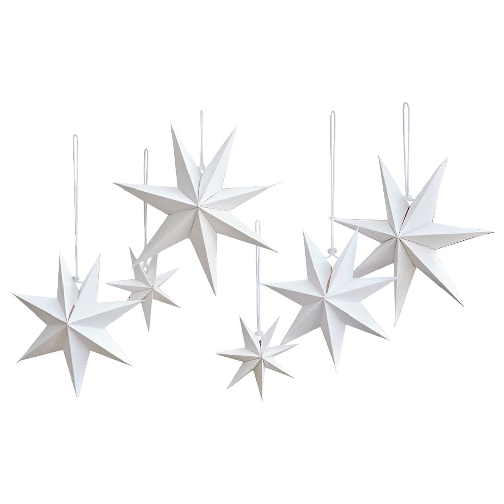 Ginger Ray - 8 Point Paper Stars Bunting - 6pcs - White