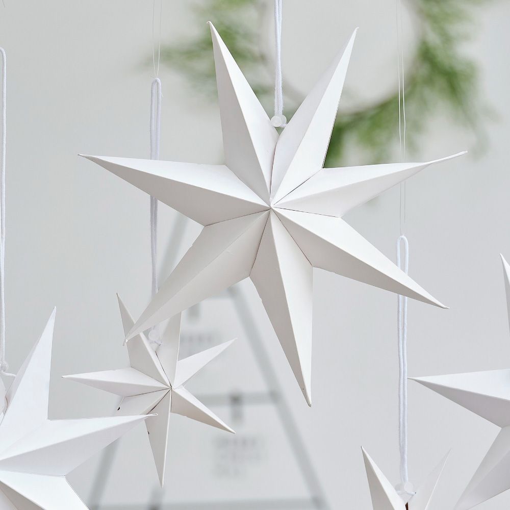 Ginger Ray - 8 Point Paper Stars Bunting - 6pcs - White