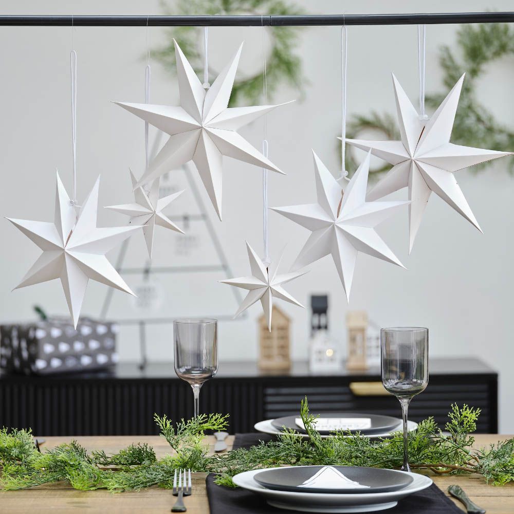 Ginger Ray - 8 Point Paper Stars Bunting - 6pcs - White