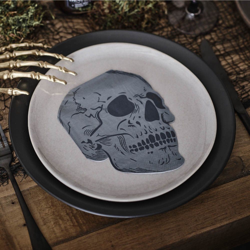 Ginger Ray - Skull Paper Napkin -16pcs - Grey