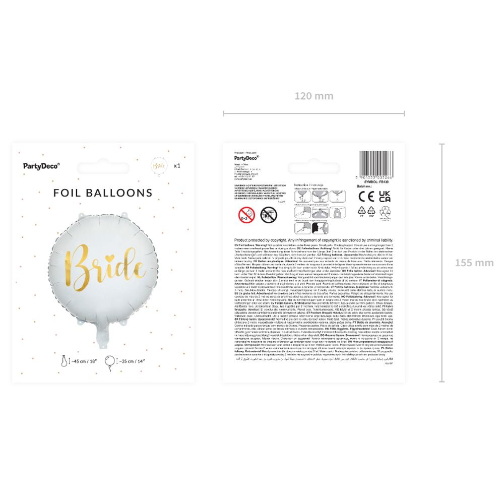 Party Deco - Bride Foil Balloon - 45Cm - White