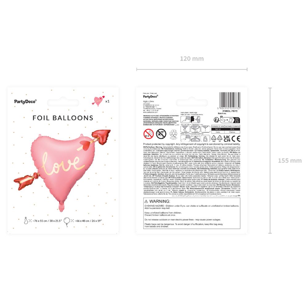 Party Deco - Heart w/ Arrow Foil Balloon - Pink