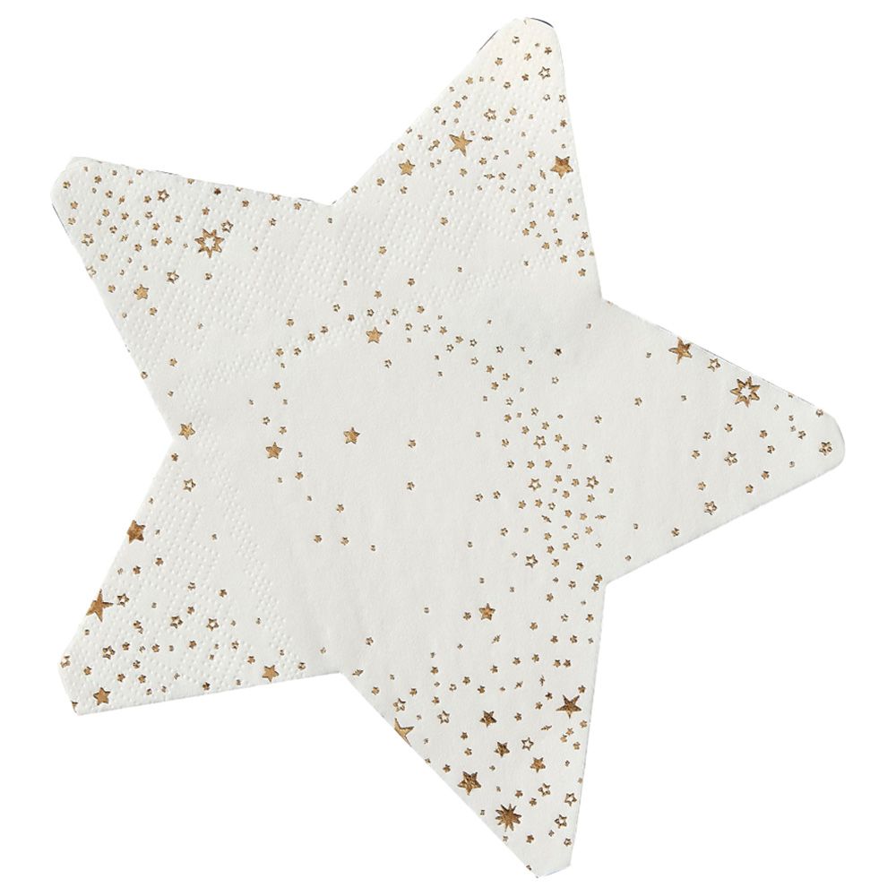 Ginger Ray - Pop The Bubbly Star Shaped Paper Napkins -16pcs - White/Gold