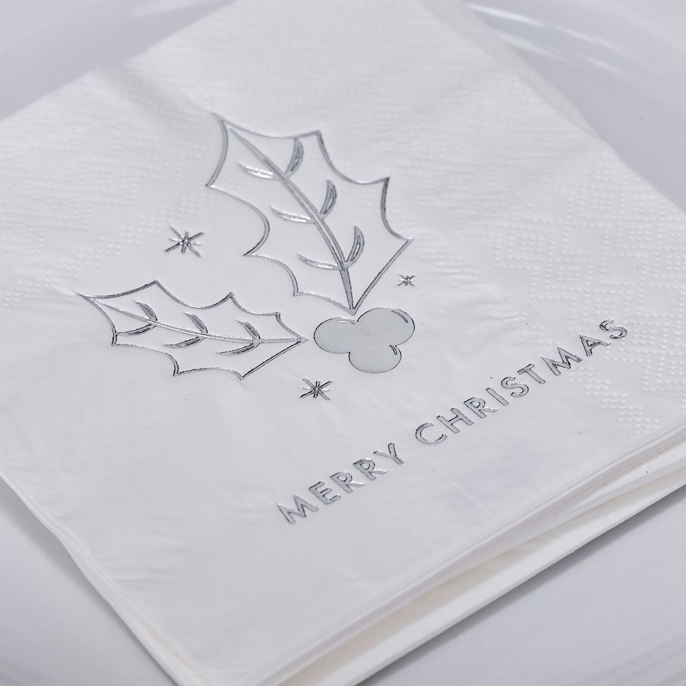 Ginger Ray - Merry Christmas Holly Paper Napkins -16pcs - Silver