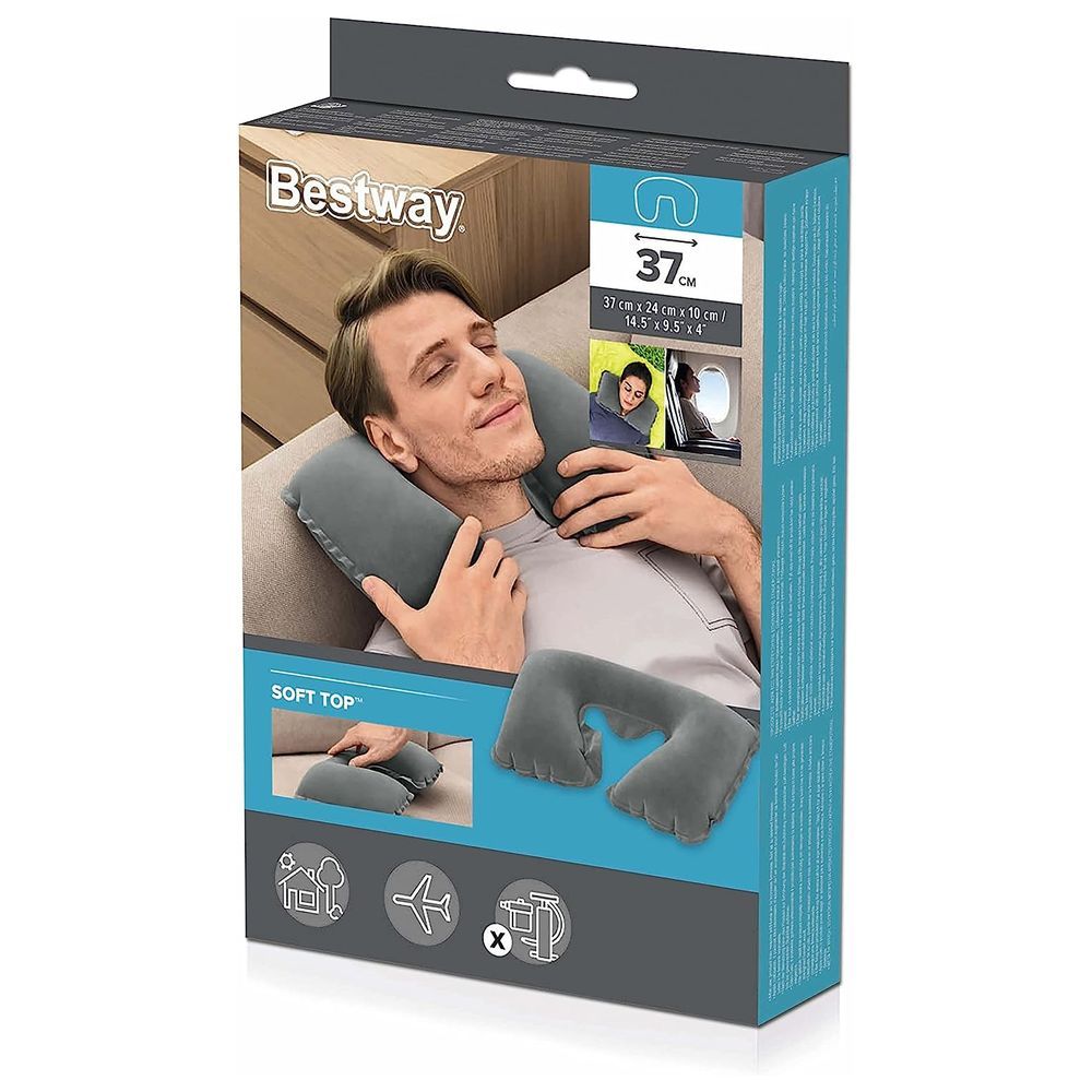 Bestway - Flocked Air Pillow 12x19x2.5cm - Grey