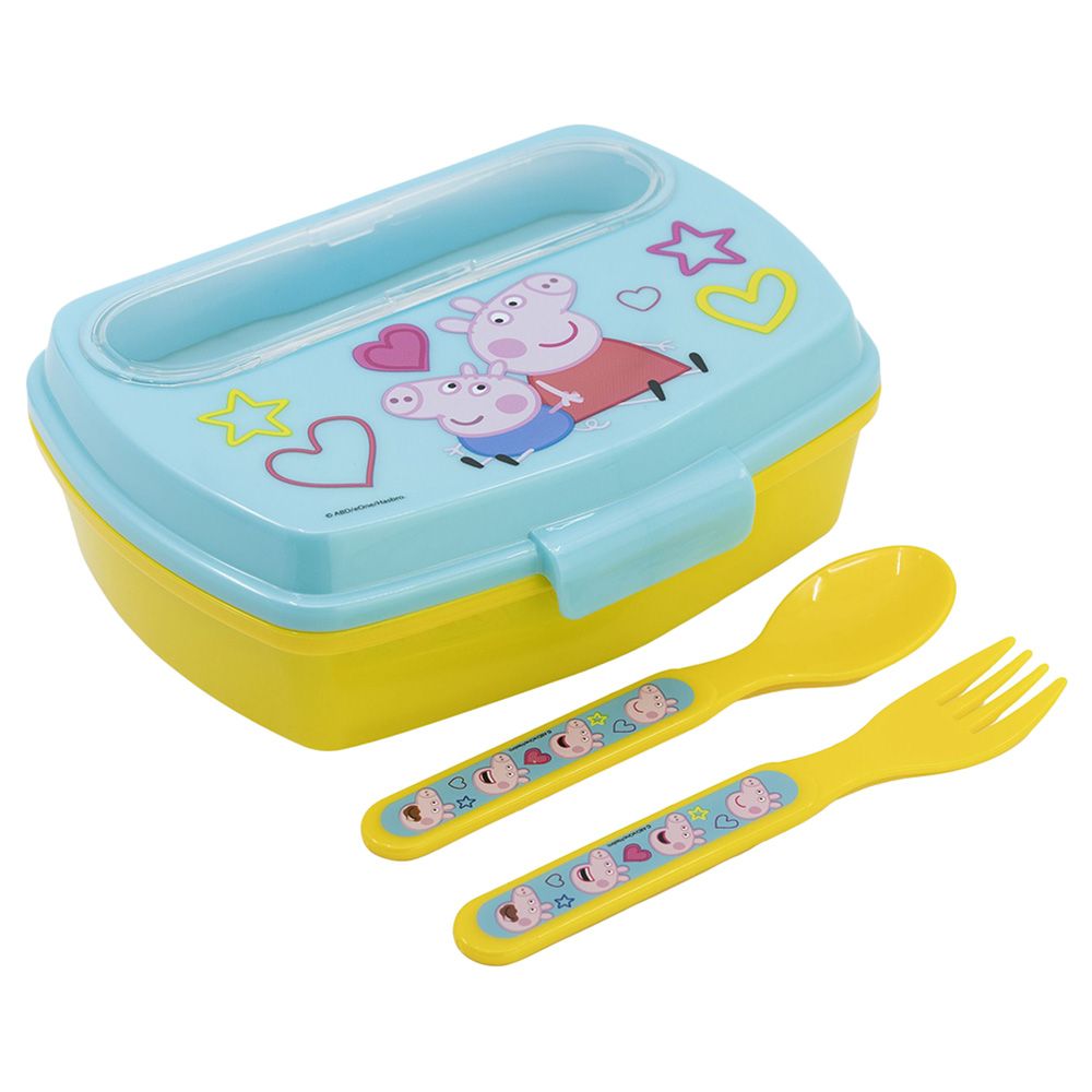 Stor - Funny Peppa Pig Lunch Box w/ 1 Compartment & Cutlery