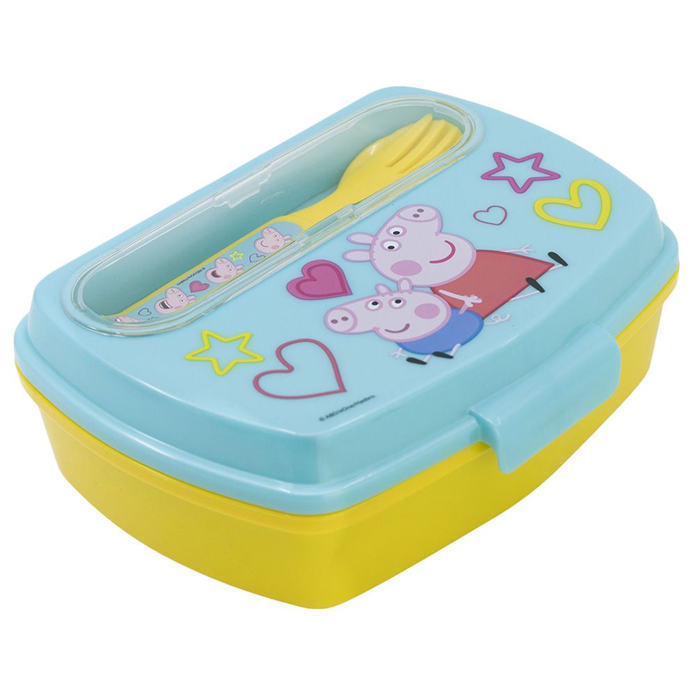 Stor - Funny Peppa Pig Lunch Box w/ 1 Compartment & Cutlery