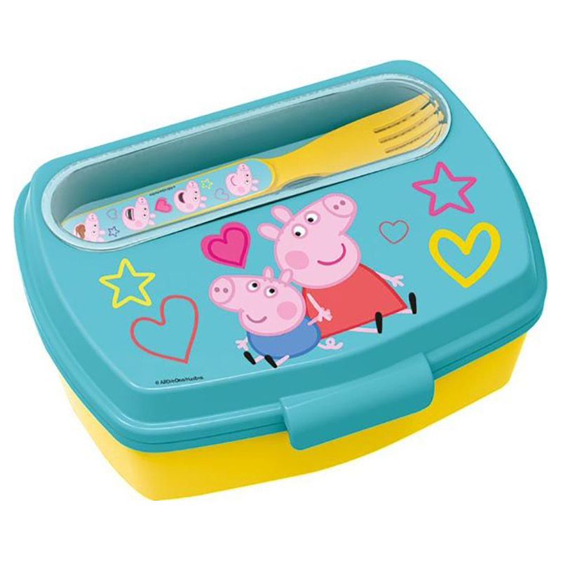 Stor - Funny Peppa Pig Lunch Box w/ 1 Compartment & Cutlery