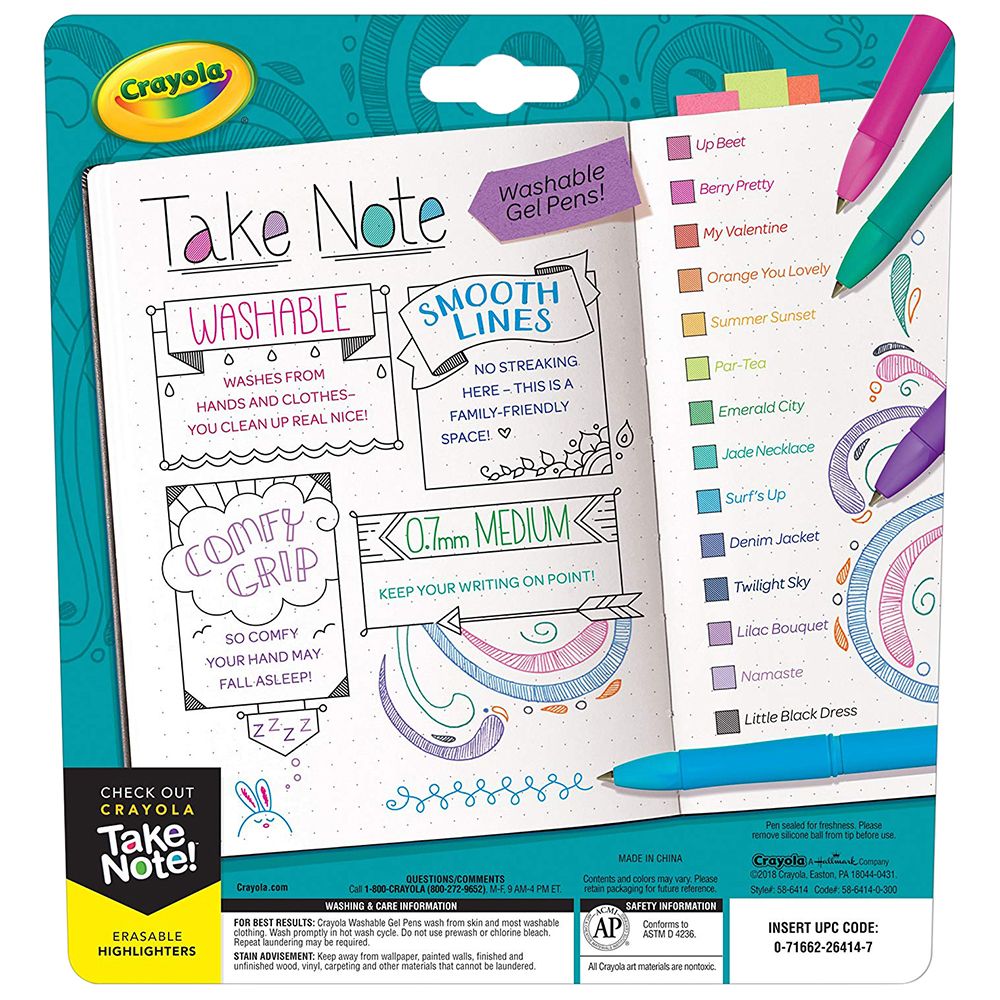 Crayola - Take Note! Washable Gel Pens, Pack of 14