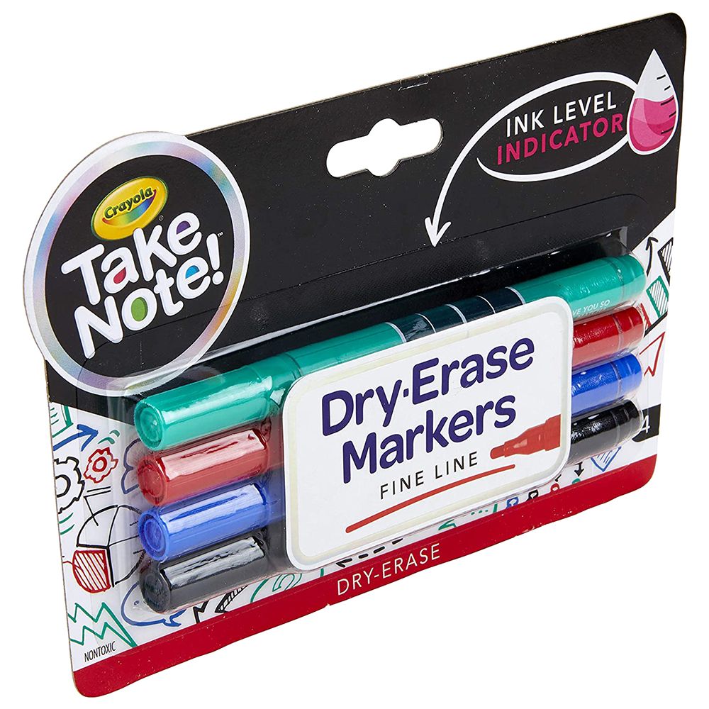 Crayola - Low Odor Dry Erase Markers, Fine Tip, Pack of 4