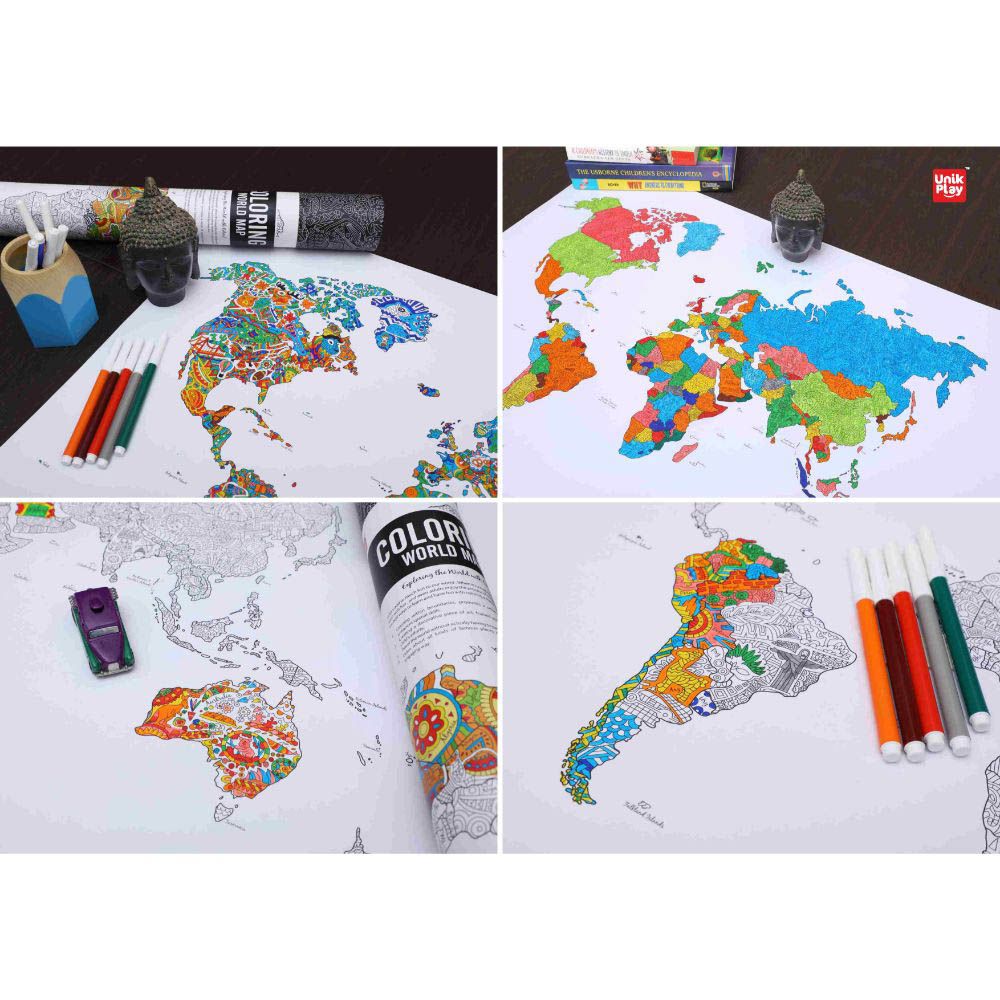 Unikplay - World Map Geography Colouring Poster