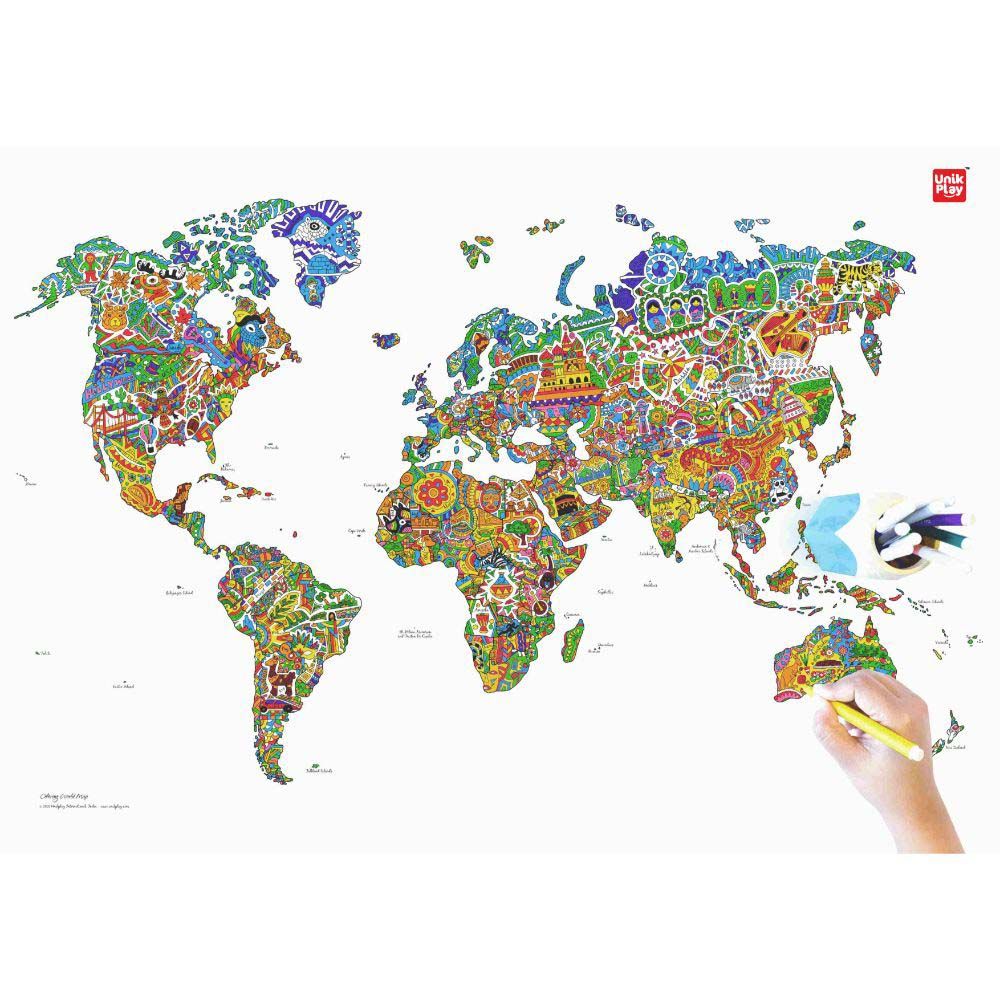 Unikplay - World Map Geography Colouring Poster