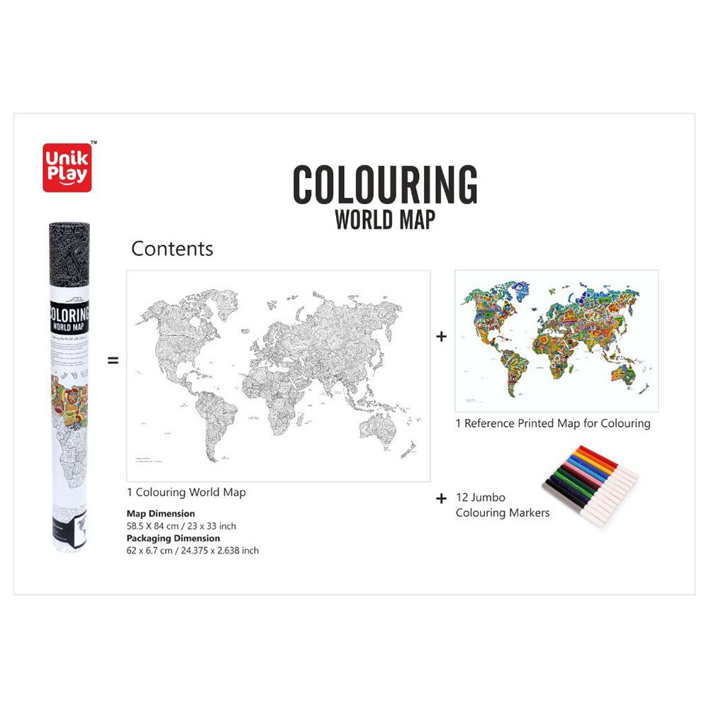 Unikplay - World Map Geography Colouring Poster