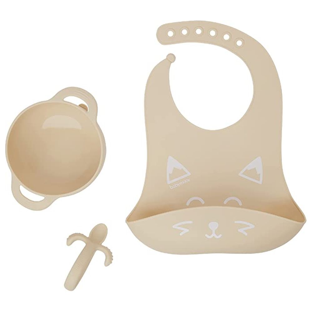 Babymoov - Silicone Bowl, Spoon & Bib Weaning 3pc-Set - Peach