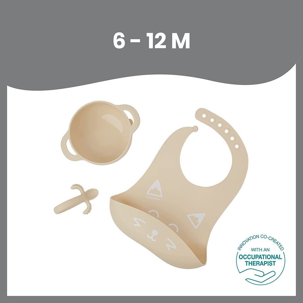 Babymoov - Silicone Bowl, Spoon & Bib Weaning 3pc-Set - Peach