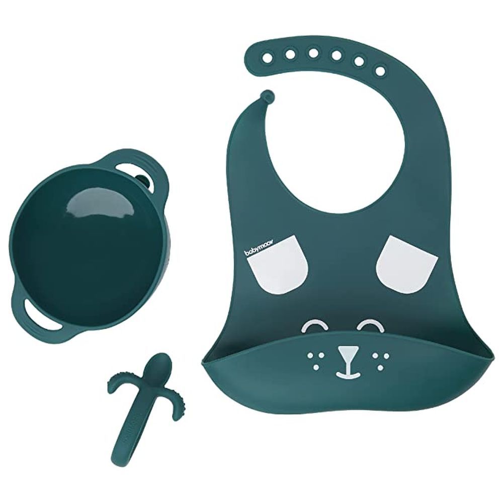 Babymoov - Silicone Bowl, Spoon & Bib Weaning 3pc-Set - Blue