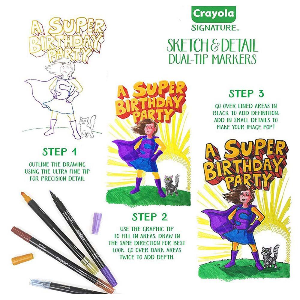 Crayola - Signature Sketch & Detail Dual Ended Markers - 16pcs