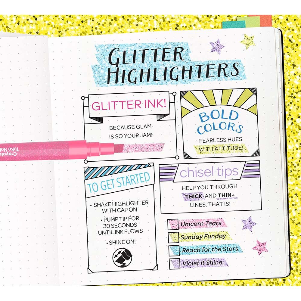 Crayola - Take Note Glitter Highlighters - 4pcs