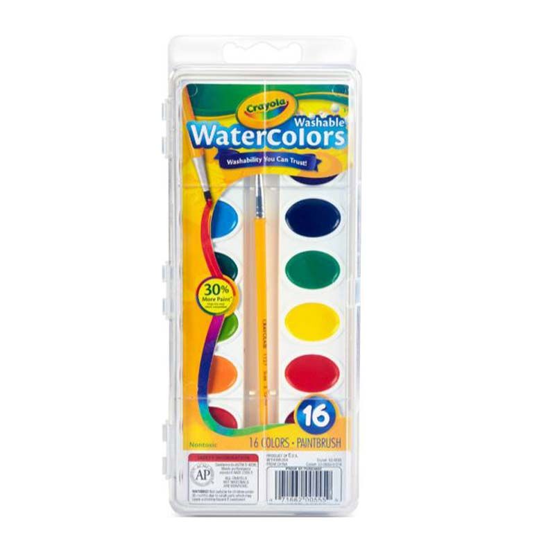 Crayola 16 Washable Watercolor Pans w/ Plastic Handled Brush